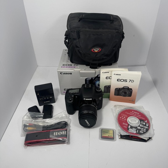 Canon EOS 7D DSLR Camera Bundle 18-55mmLens Box Charger Batteries <300 Shutter